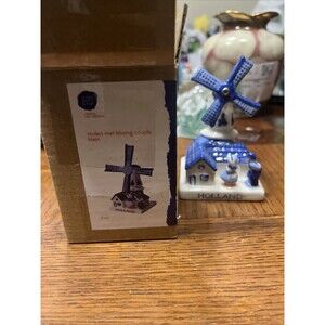 Delft Blue Holland Windmill (moves) Kissing Couple Porcelain Hand Painted EUC